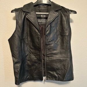 Leather Motorcycle Vest XL HOG Ladies of Harley Biker Patch Zip Black